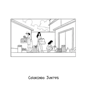 Desenho para colorir de mulheres realizando atividades agrícolas
