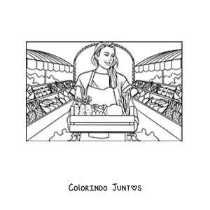 Desenho para colorir de menina levando os frutos de sua colheita ao mercado