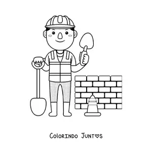 Desenho para colorir de pedreiro trabalhando na construcao de uma parede