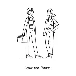 Desenho para colorir de homem e mulher com a profissao de pedreiro