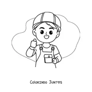 Desenho para colorir de pedreiro de construcao animado kawaii