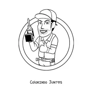 Desenho para colorir de caricatura de um homem com a profissao de pedreiro