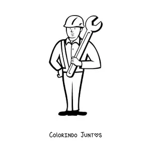 Desenho para colorir de trabalhador da construcao com uma chave inglesa