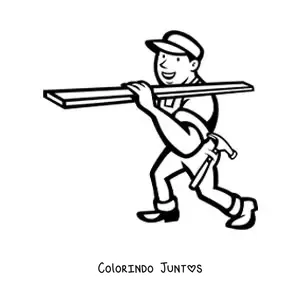 Desenho para colorir de trabalhador da construcao com uma tabua e um martelo