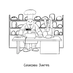 Desenho para colorir de chef confeiteiro e padeiro na padaria