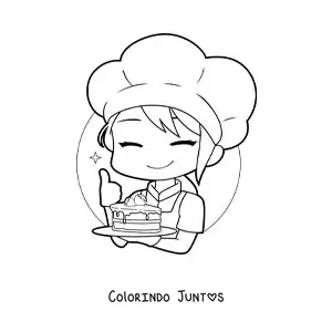Desenho para colorir de menina confeiteira kawaii com um pedaco de bolo