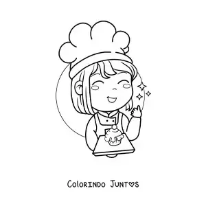 Desenho para colorir de menina confeiteira kawaii com um cupcake