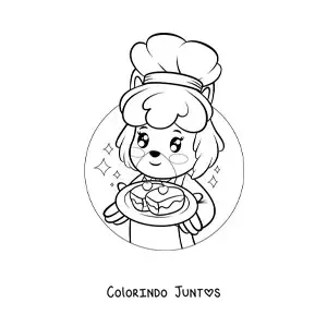 Desenho para colorir de cachorro confeiteiro animado kawaii com um doce