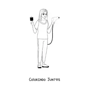 Desenho para colorir de cabeleireira com um pente e um secador