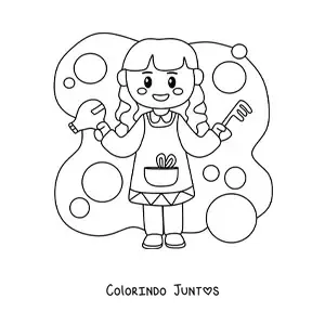 Desenho para colorir de cabeleireira animada com um pente e um secador