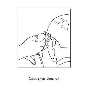 Desenho para colorir de barbeiro fazendo a barba de um cliente com maquina