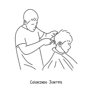 Desenho para colorir de barbeiro fazendo um corte de cabelo em um cliente