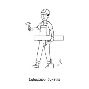 Desenho para colorir de homem com profissao de carpinteiro com suas ferramentas