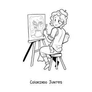 Desenho para colorir de pintora artistica criando uma obra