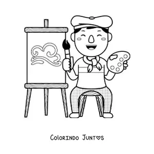 Desenho para colorir de pintor artistico pintando um quadro