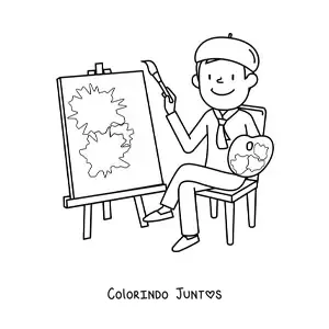 Desenho para colorir de artista frances animado pintando um quadro
