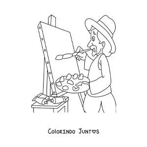Desenho para colorir de van gogh animado pintando um quadro
