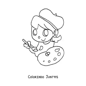 Desenho para colorir de pintora facil com uma paleta e um pincel