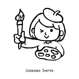 Desenho para colorir de artista plastico facil com uma paleta e um pincel
