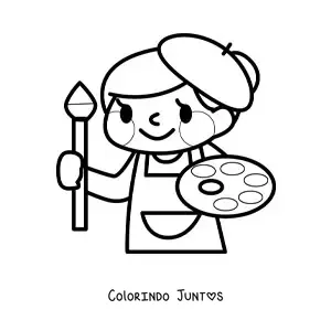 Desenho para colorir de pintora facil kawaii