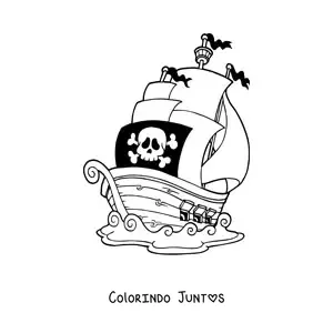 Desenho para colorir de um navio pirata no mar