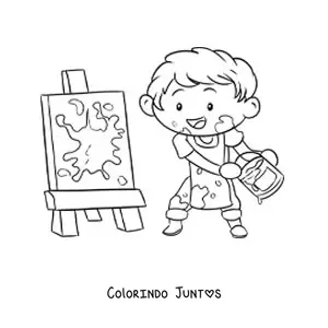 Desenho para colorir de menino pintor pintando um quadro abstrato