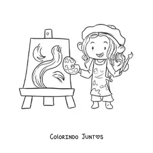 Desenho para colorir de menina pintora pintando um quadro abstrato