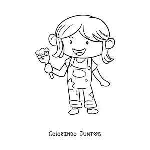 Desenho para colorir de menina pintora com um pincel