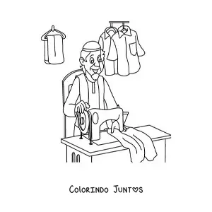 Desenho para colorir de homem alfaiate com maquina de costura