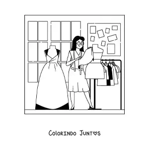 Desenho para colorir de estilista de moda com um manequim