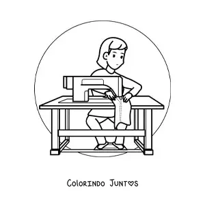 Desenho para colorir de mulher modista com uma maquina de costura