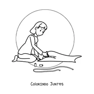 Desenho para colorir de mulher modista confeccionando uma peca de roupa