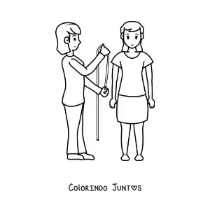 Desenho para colorir de mulher modista tirando as medidas da cliente