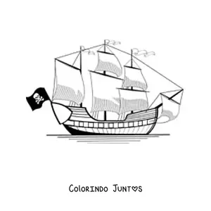 Desenho para colorir de um navio pirata no mar