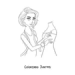 Desenho para colorir de mulher com profissao de modista com um manequim