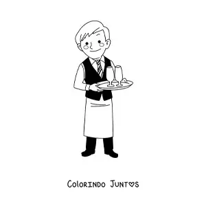 Desenho para colorir de garcom de um restaurante