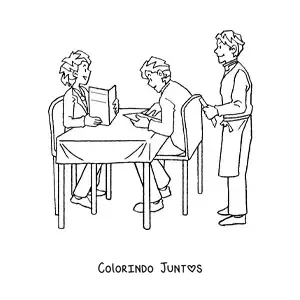 Desenho para colorir de garcom trabalhando em um restaurante