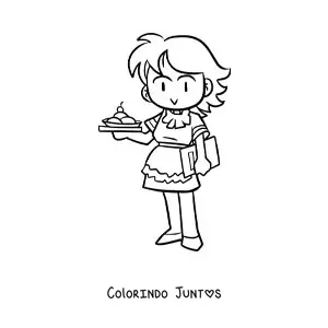 Desenho para colorir de garconete de uma cafeteria