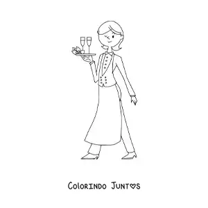 Desenho para colorir de mulher com profissao de garconete