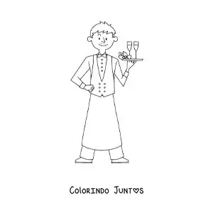 Desenho para colorir de homem com profissao de garcom
