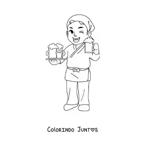 Desenho para colorir de garcom de bar animado