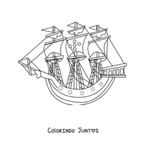 Desenho para colorir de um barco com varias velas