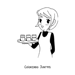 Desenho para colorir de garconete de um restaurante estilo anime