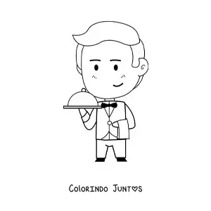 Desenho para colorir de garcom kawaii animado