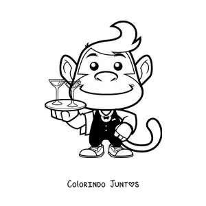 Desenho para colorir de macaco animado com oficio de garcom
