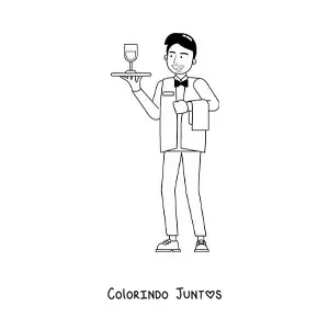 Desenho para colorir de homem com oficio de garcom