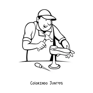 Desenho para colorir de sapateiro animado fazendo calcados