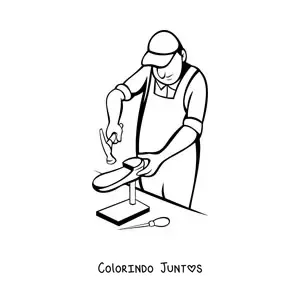 Desenho para colorir de sapateiro animado fazendo um sapato