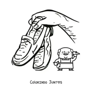 Desenho para colorir de sapateiro artesao animado com um par de sapatos
