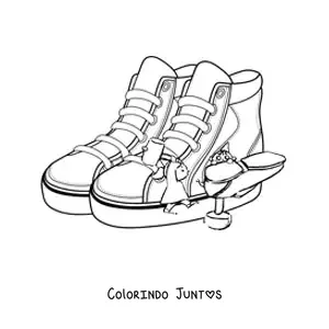 Desenho para colorir de duendes sapateiros com um par de sapatos
